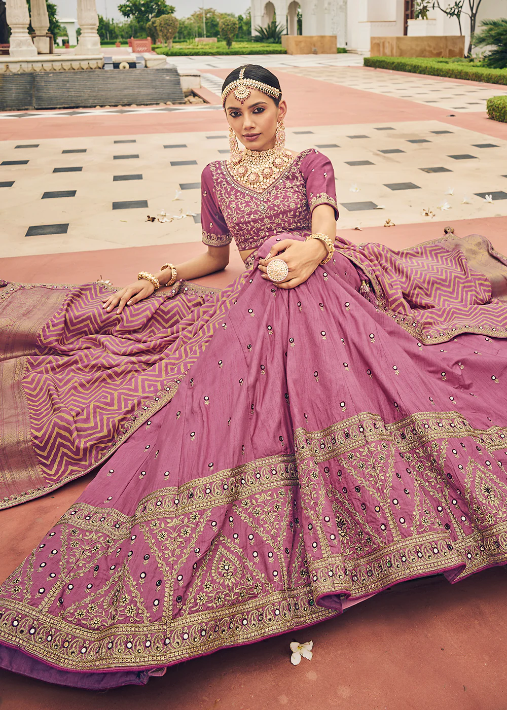 Dusty Pink Viscose Silk Traditional Bridal Lehenga Choli - Image 3