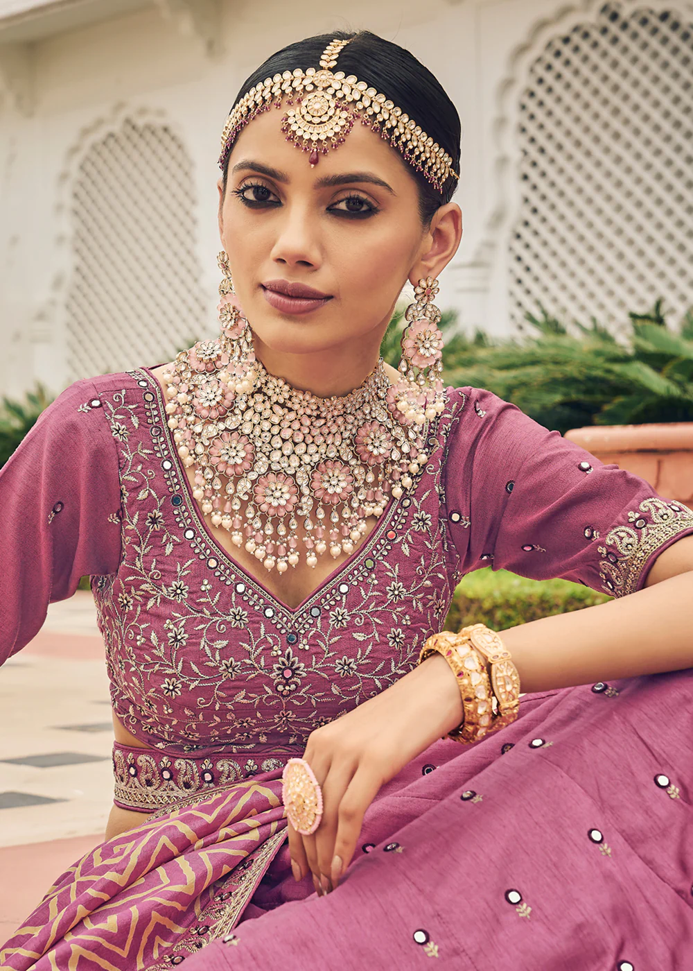 Dusty Pink Viscose Silk Traditional Bridal Lehenga Choli - Image 4