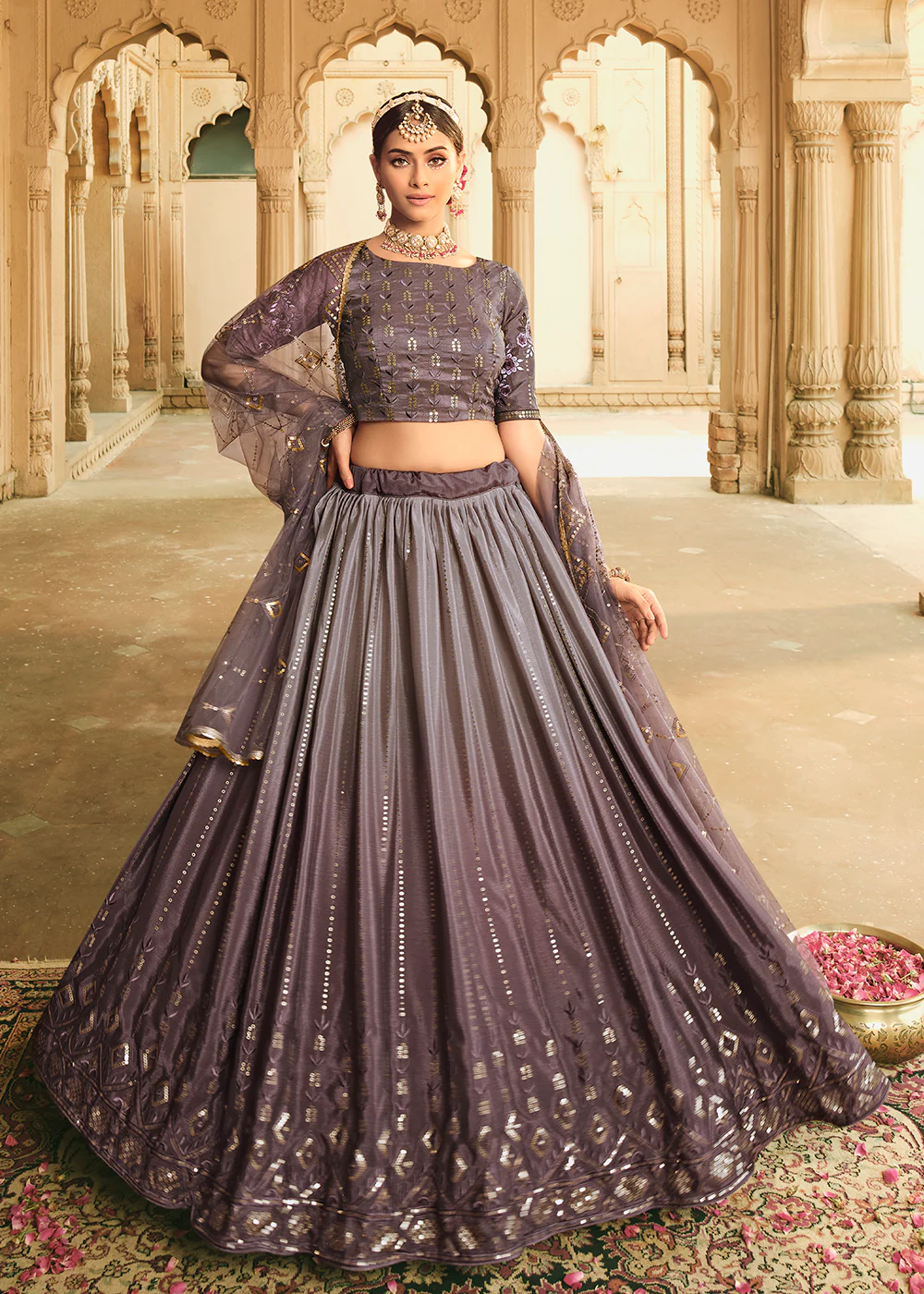 Dusty Purple Multi Color Sequins Festive Lehenga Choli - Image 3