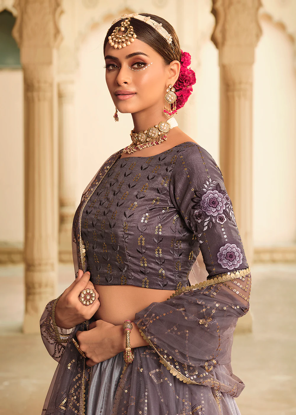 Dusty Purple Multi Color Sequins Festive Lehenga Choli - Image 4