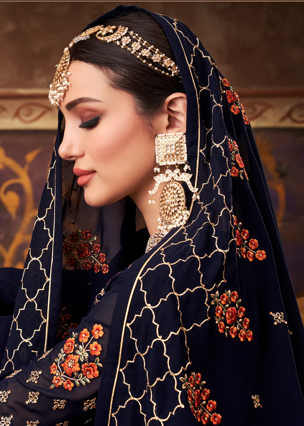 Eid Special Navy Blue Georgette Designer Anarkali Suit - Image 4