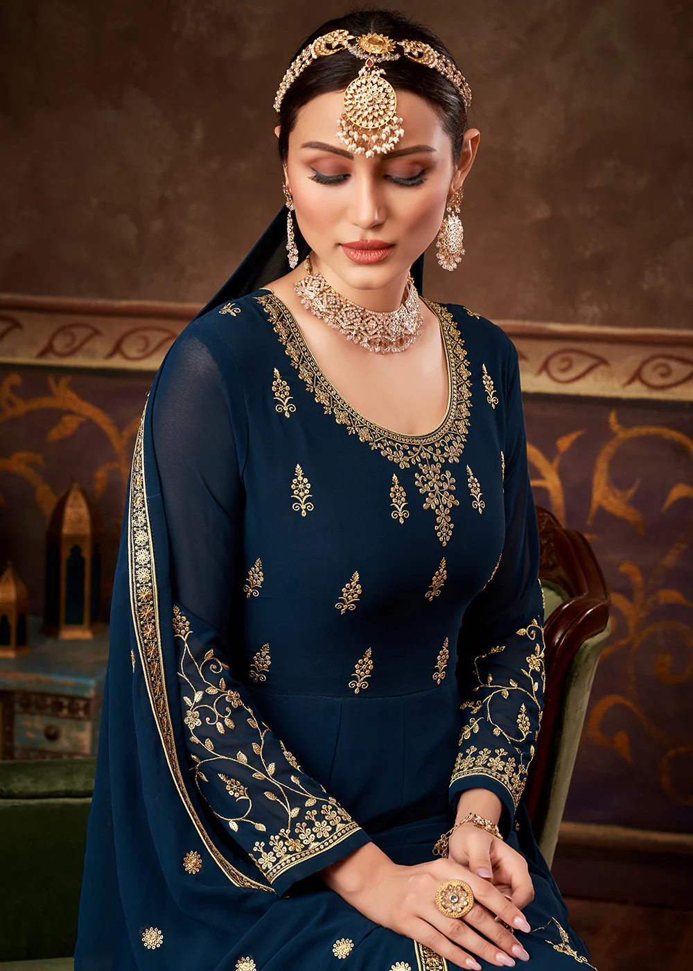 Eid Special Prussian Blue Georgette Designer Anarkali Suit - Image 2