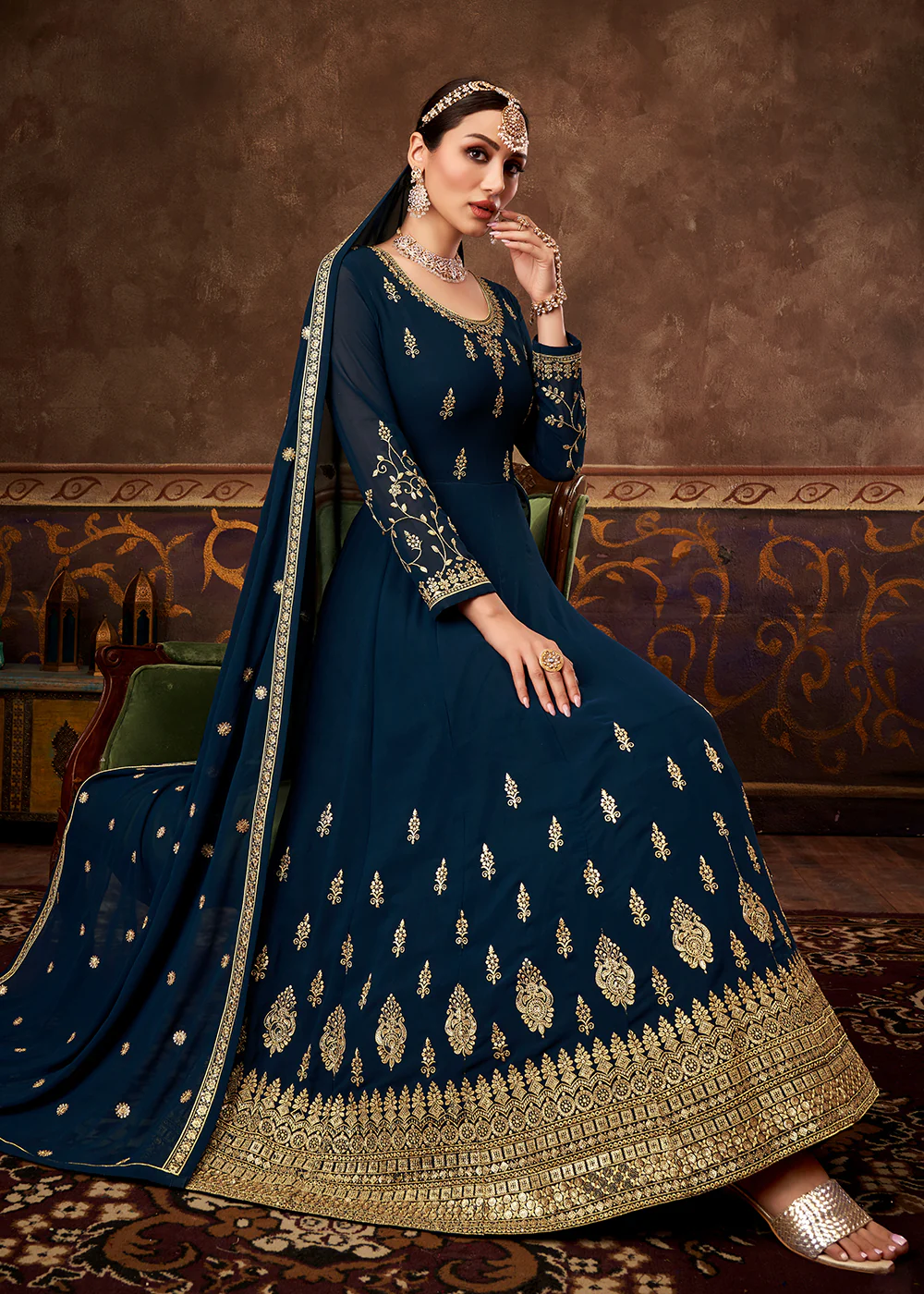 Eid Special Prussian Blue Georgette Designer Anarkali Suit - Image 3