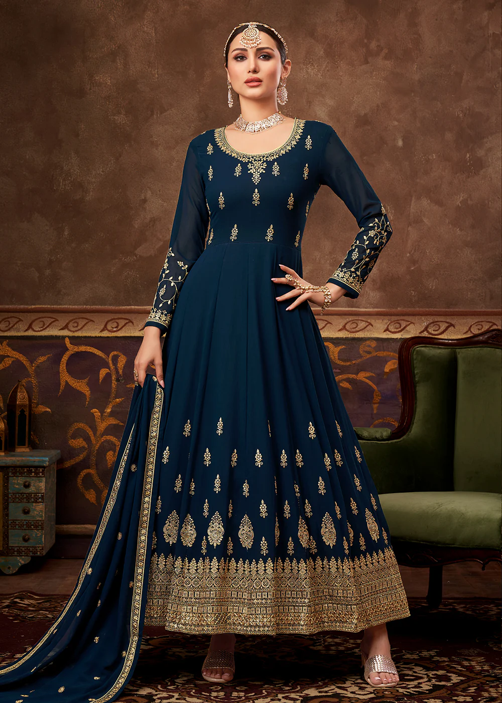 Eid Special Prussian Blue Georgette Designer Anarkali Suit - Image 4