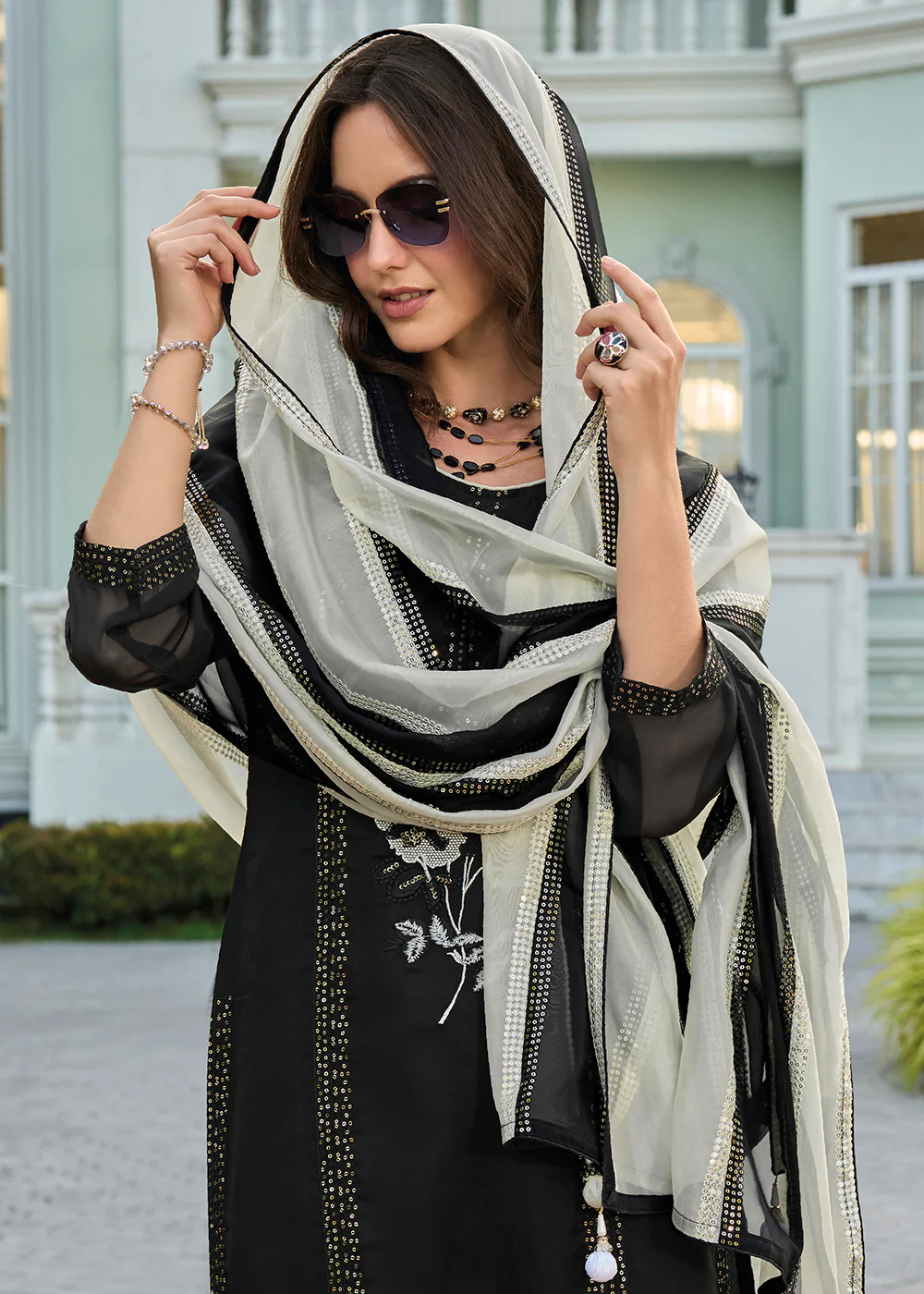 Eid Style Black Organza Pant Style Salwar Suit - Image 2