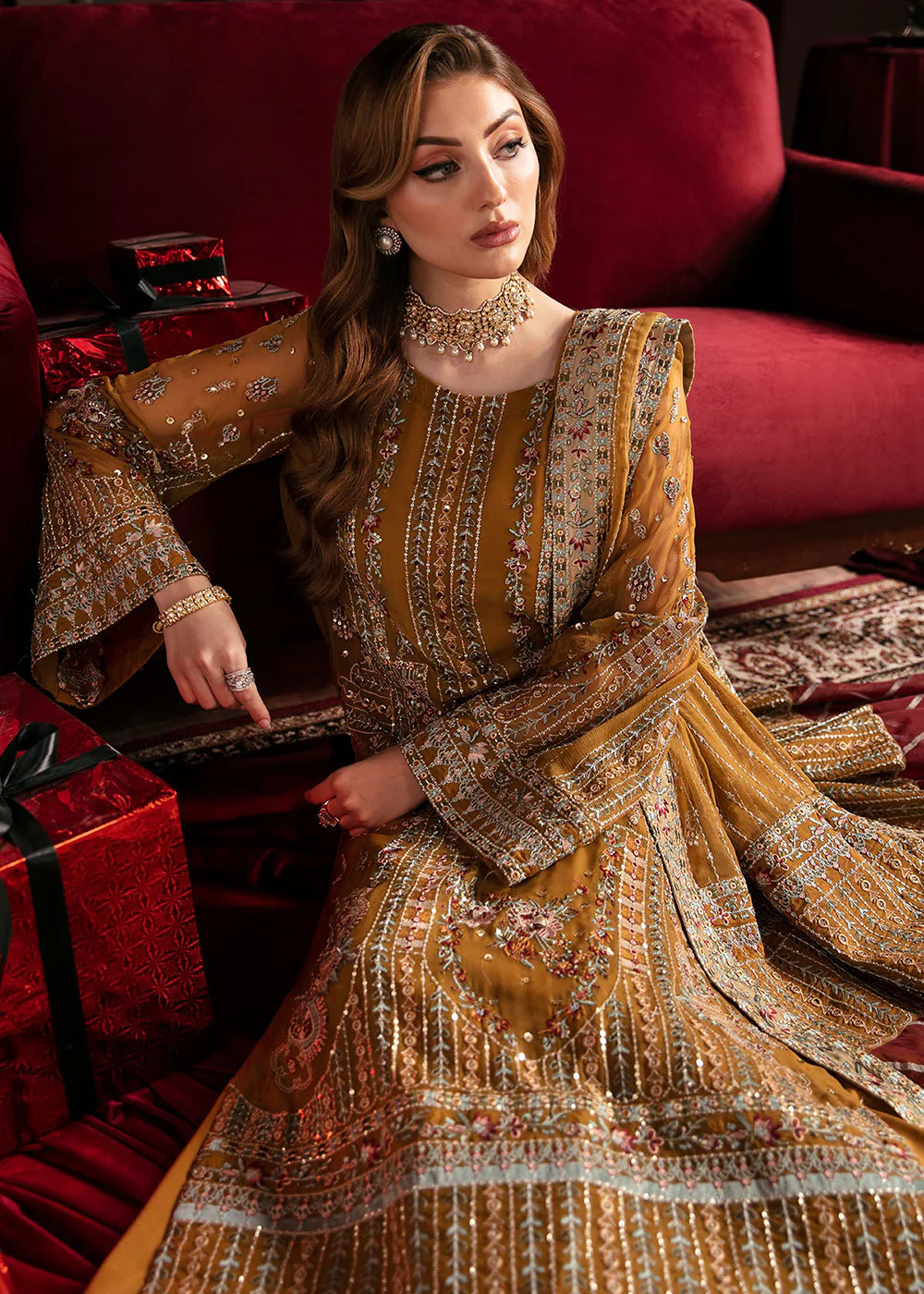 Elanora Embroidered Formals' 24 by Nureh | CRIMSON - Image 7