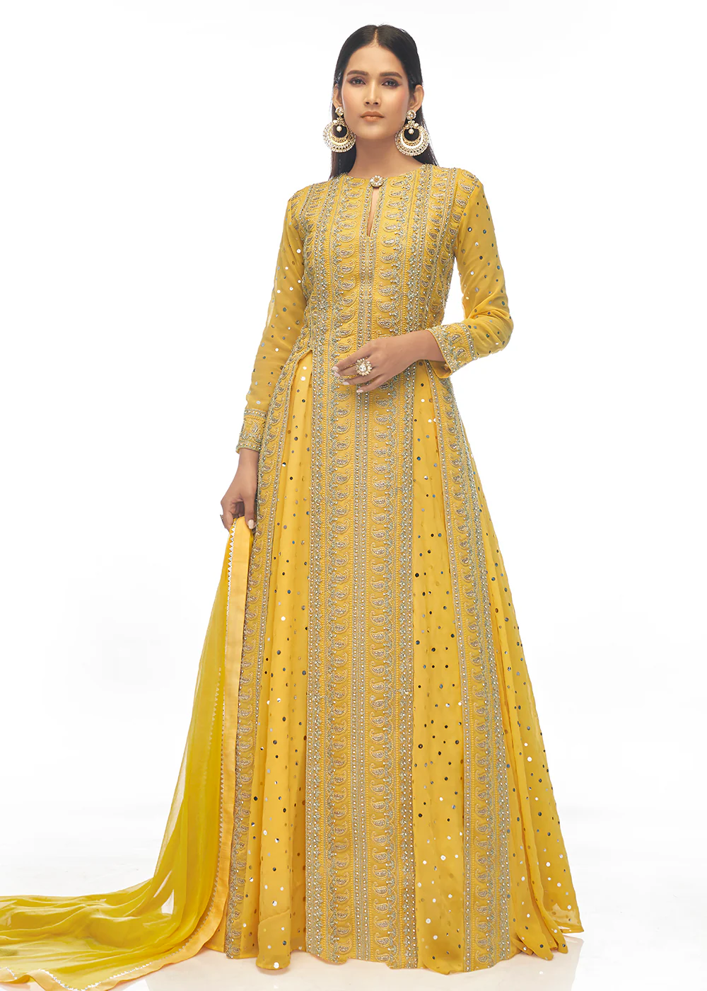 Eldorado Yellow Paneled Georgette Skirt Anarkali Suit