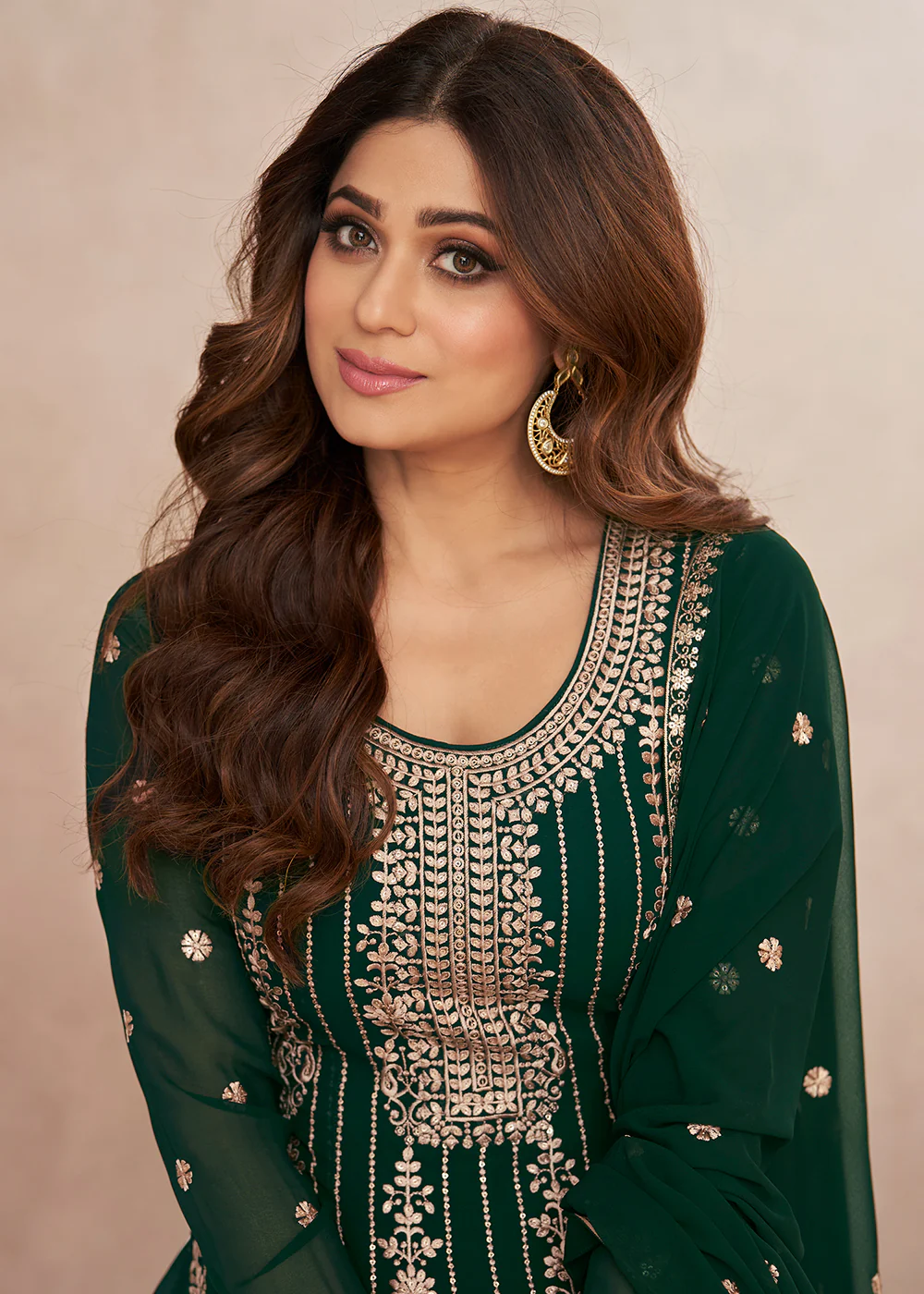Elegant Festive Look Green Georgette Palazzo Style Suit - Image 2