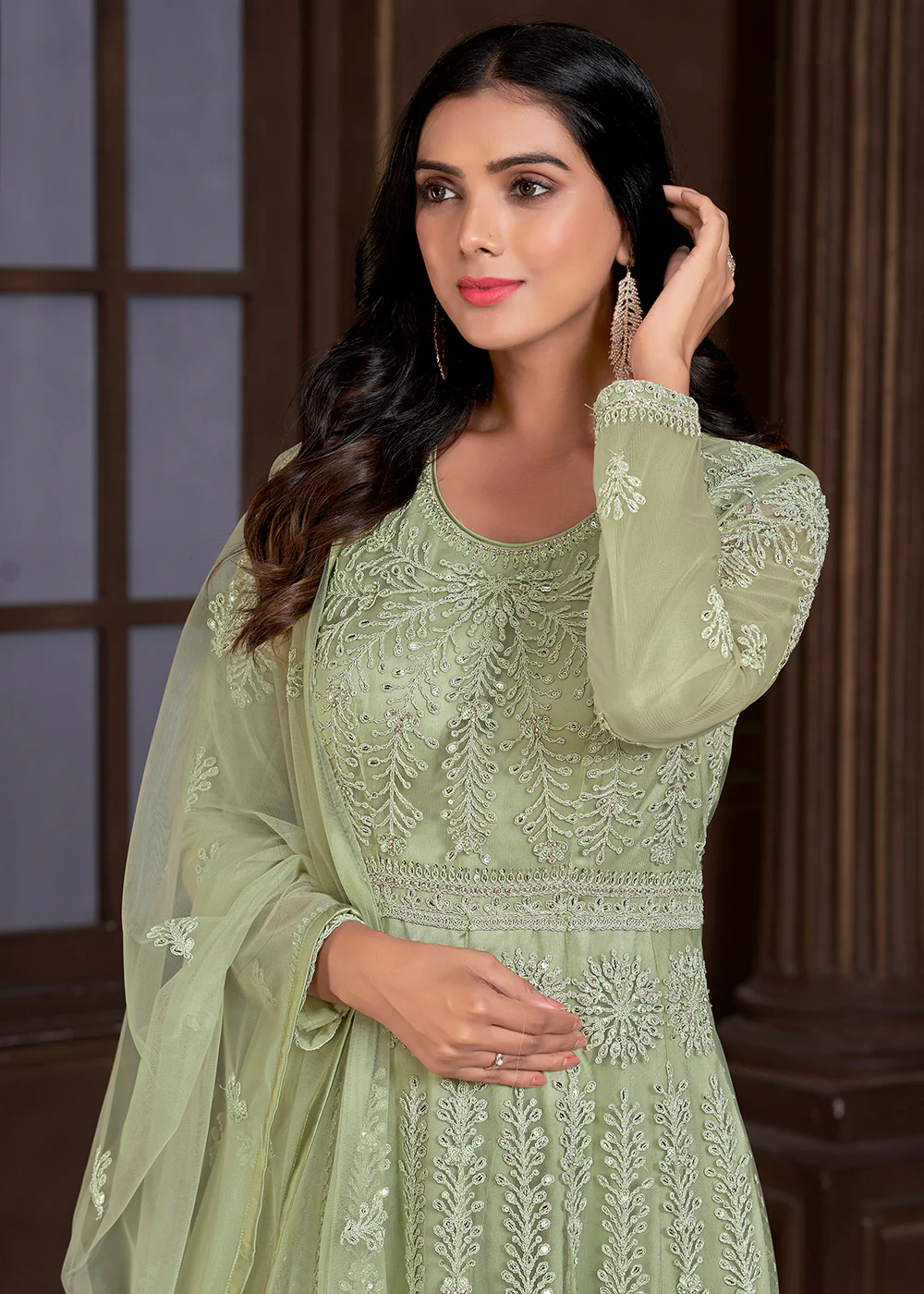 Elegant Green Butterfly Net Designer Anarkali Suit - Image 2