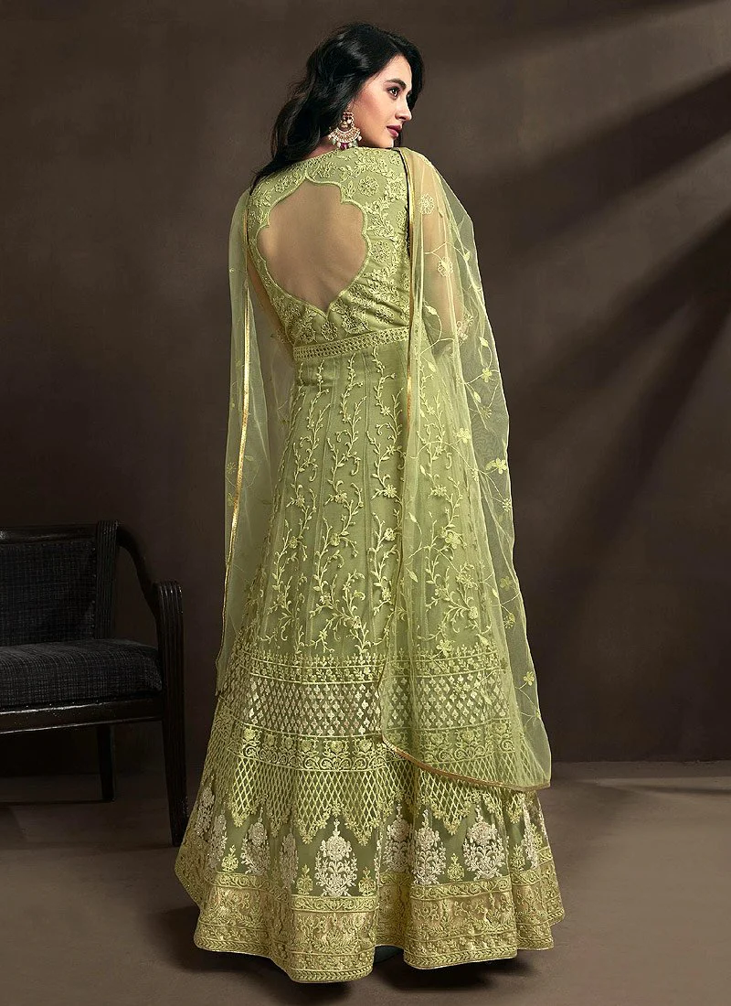 Elegant Green Detailed Embroidered Designer Anarkali Suit - Image 2
