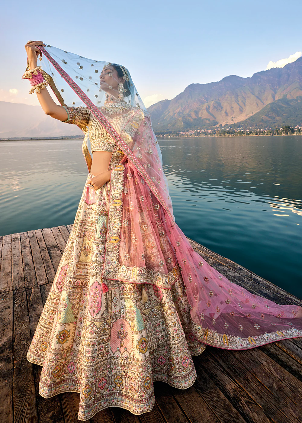 Elegant Ivory Silk Embroidered Bridal Wear Lehenga Choli - Image 3