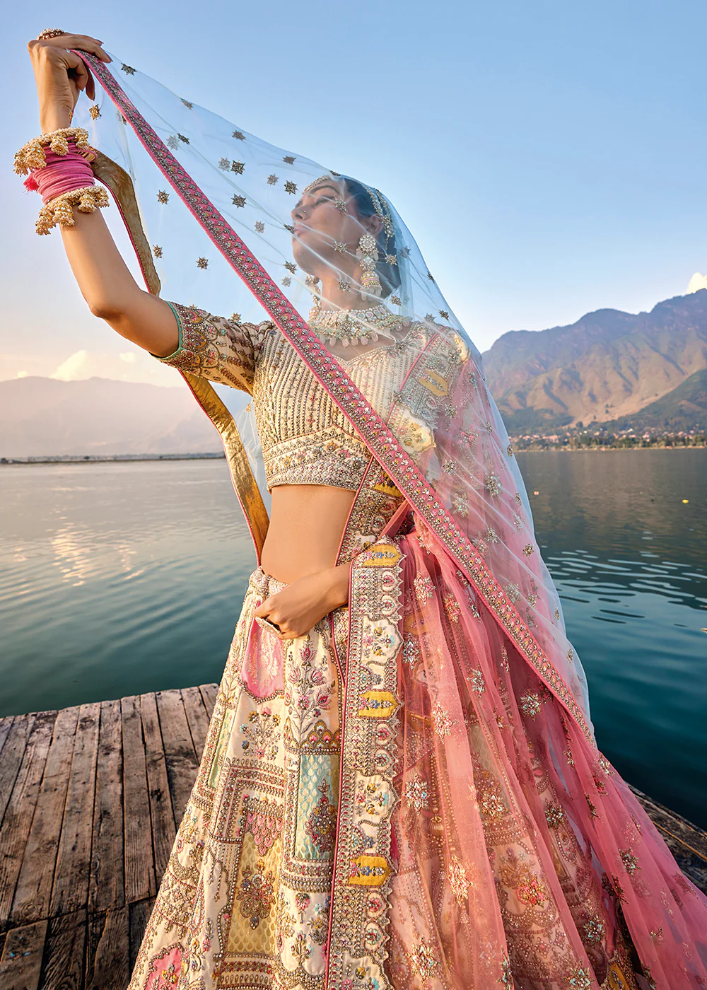 Elegant Ivory Silk Embroidered Bridal Wear Lehenga Choli - Image 4