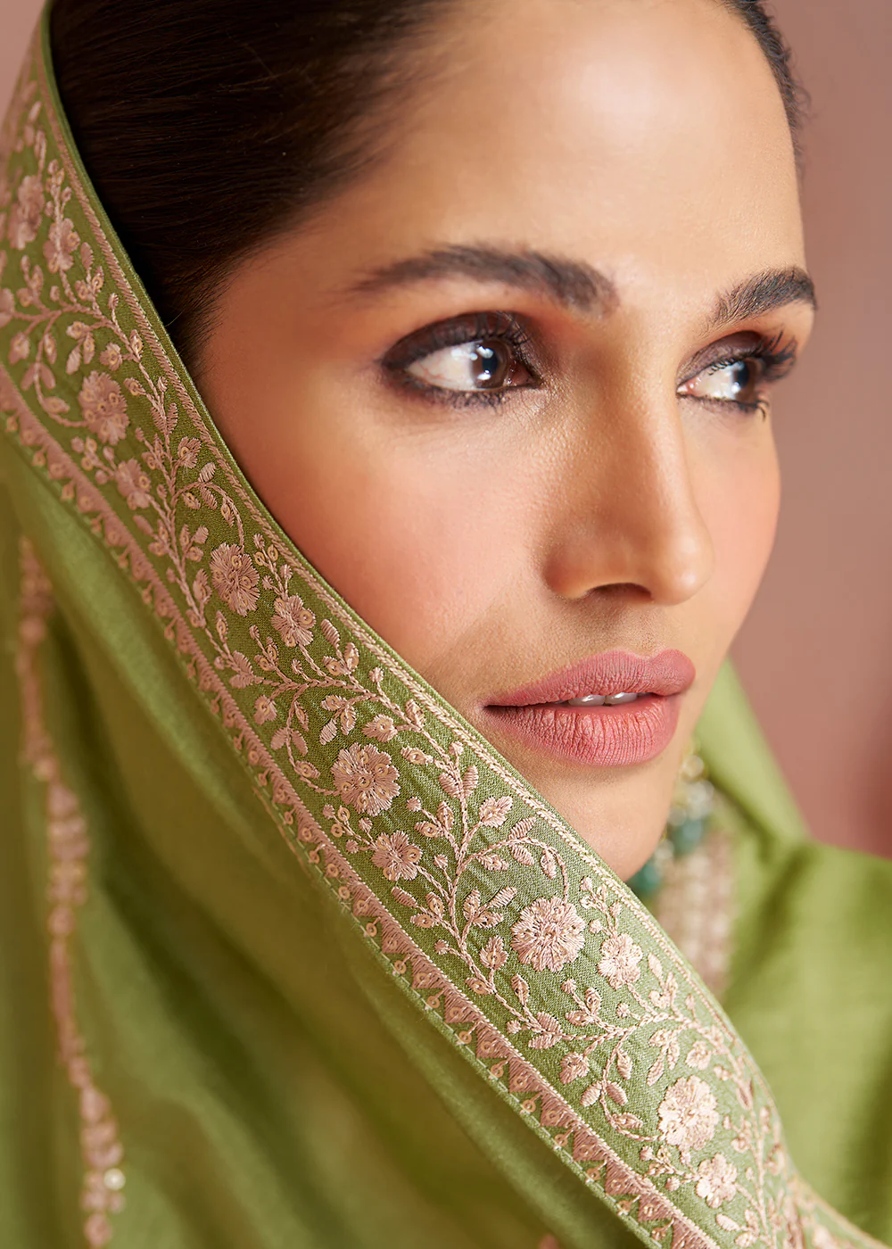 Elegant Lime Green Silk Embroidered Palazzo Salwar Kameez - Image 4