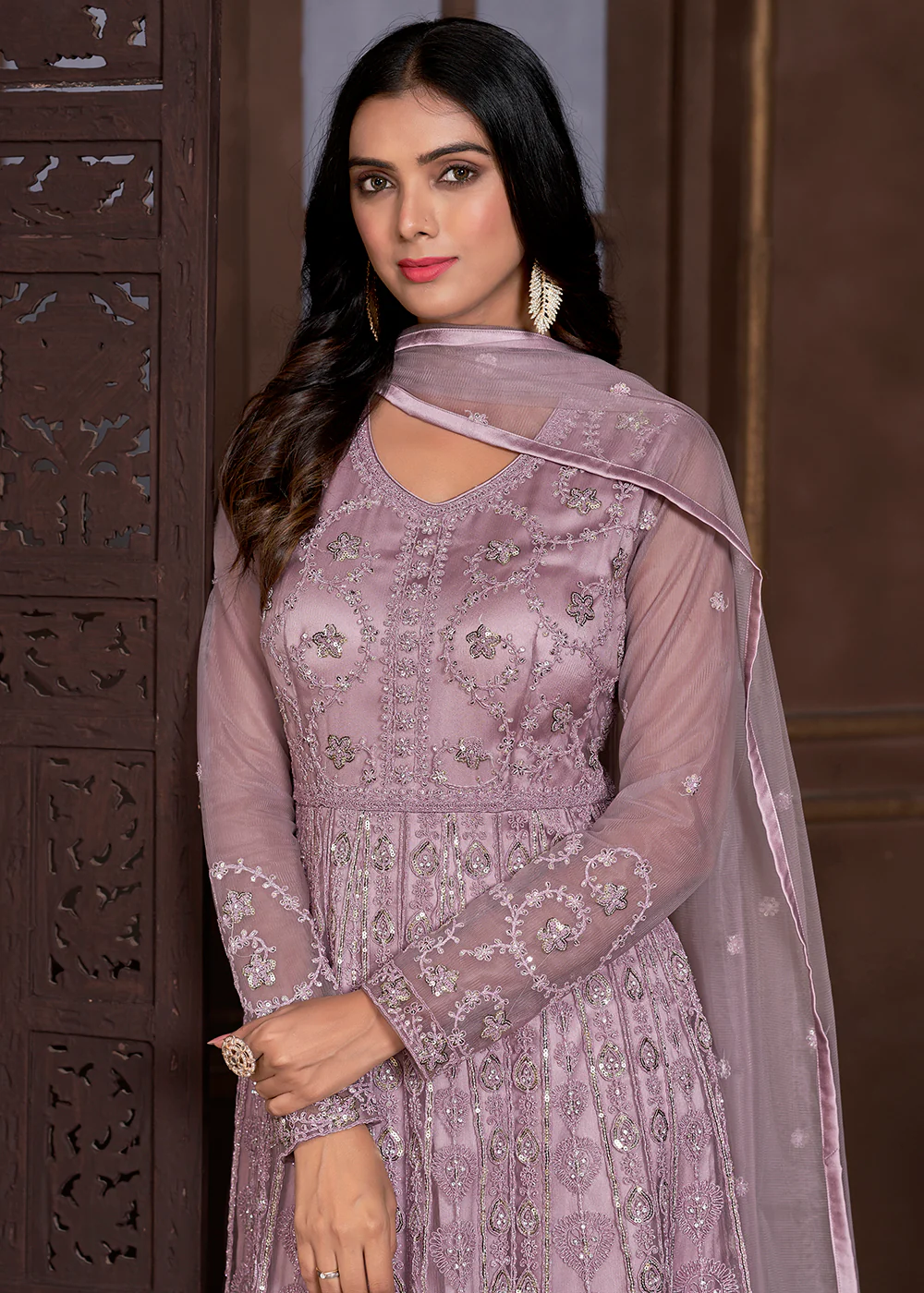 Elegant Pink Butterfly Net Designer Anarkali Suit - Image 2