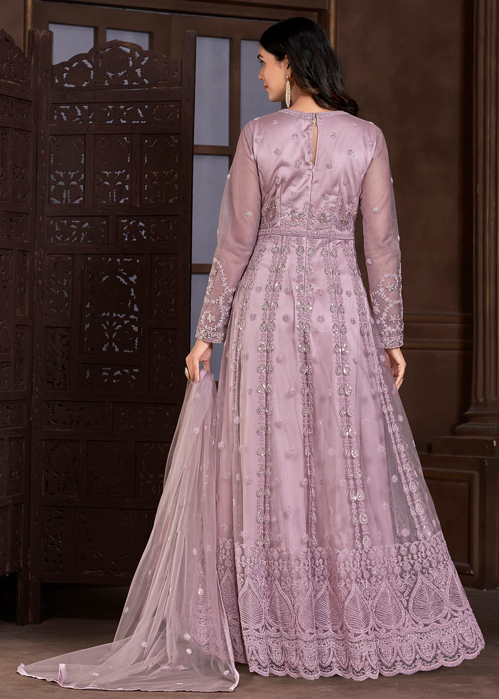 Elegant Pink Butterfly Net Designer Anarkali Suit - Image 3