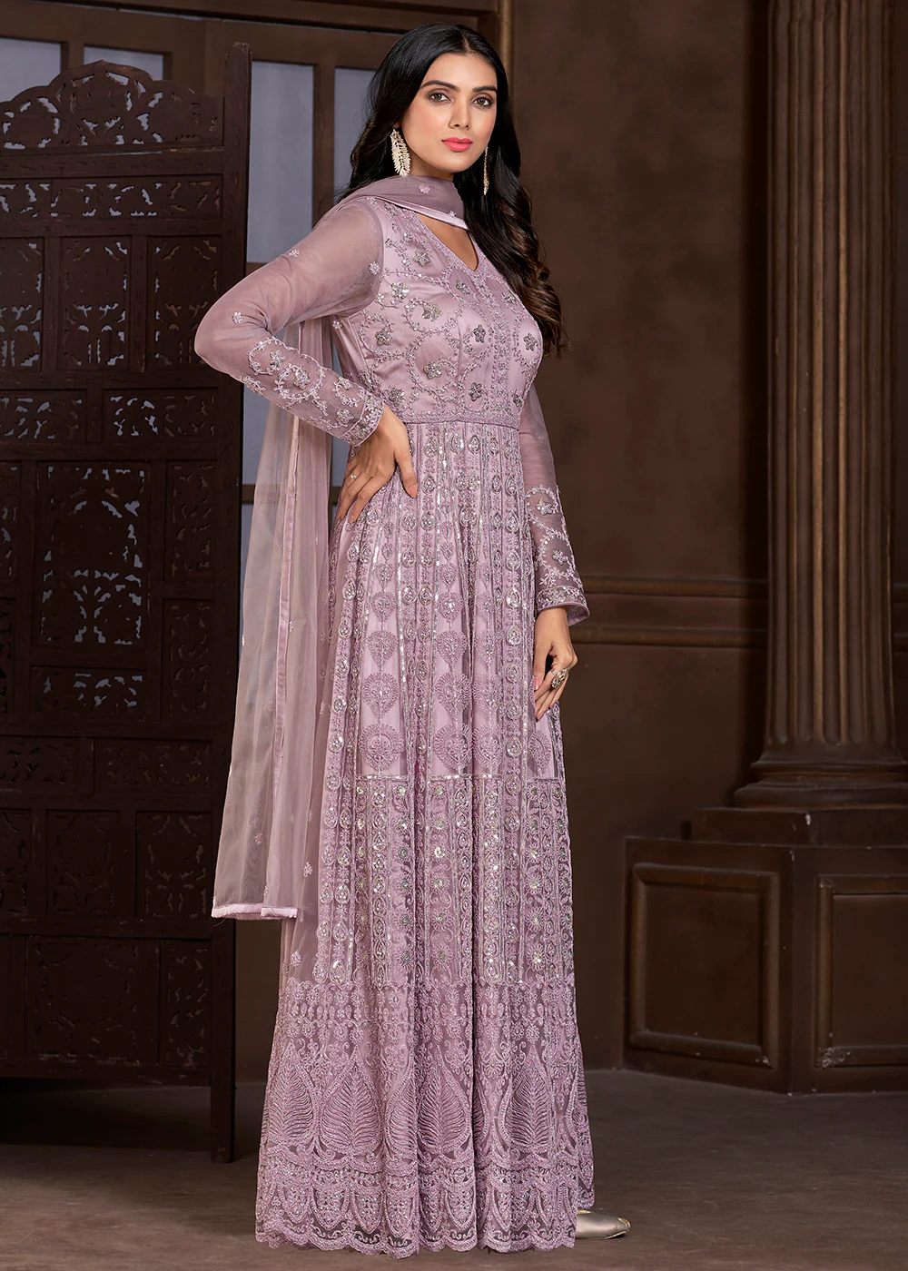 Elegant Pink Butterfly Net Designer Anarkali Suit - Image 4