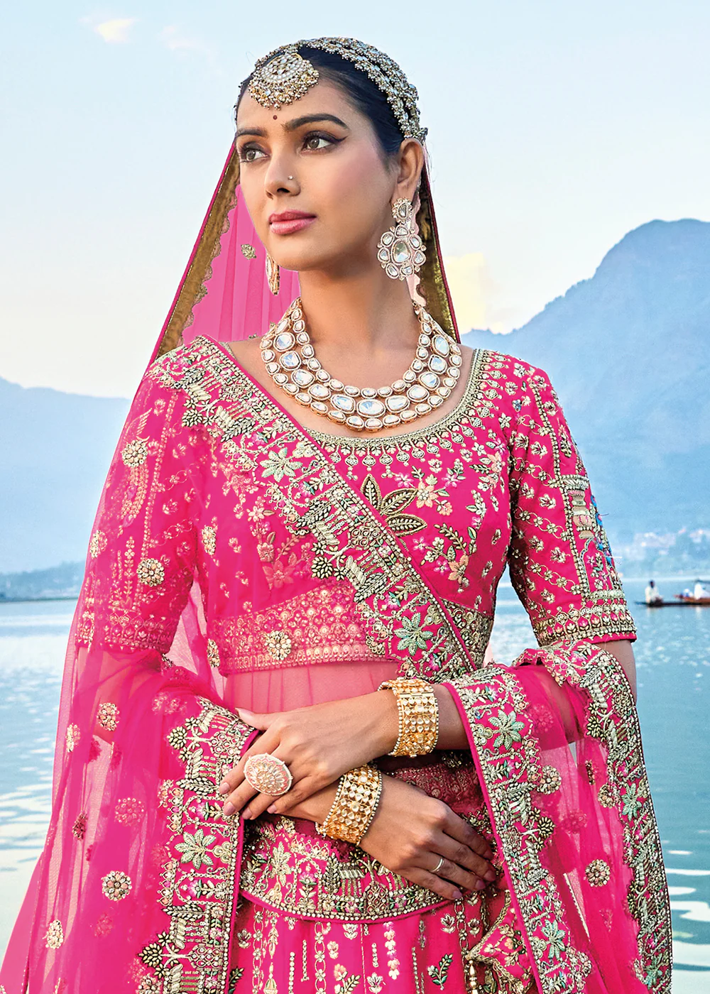Elegant Pink Silk Embroidered Bridal Wear Lehenga Choli - Image 2