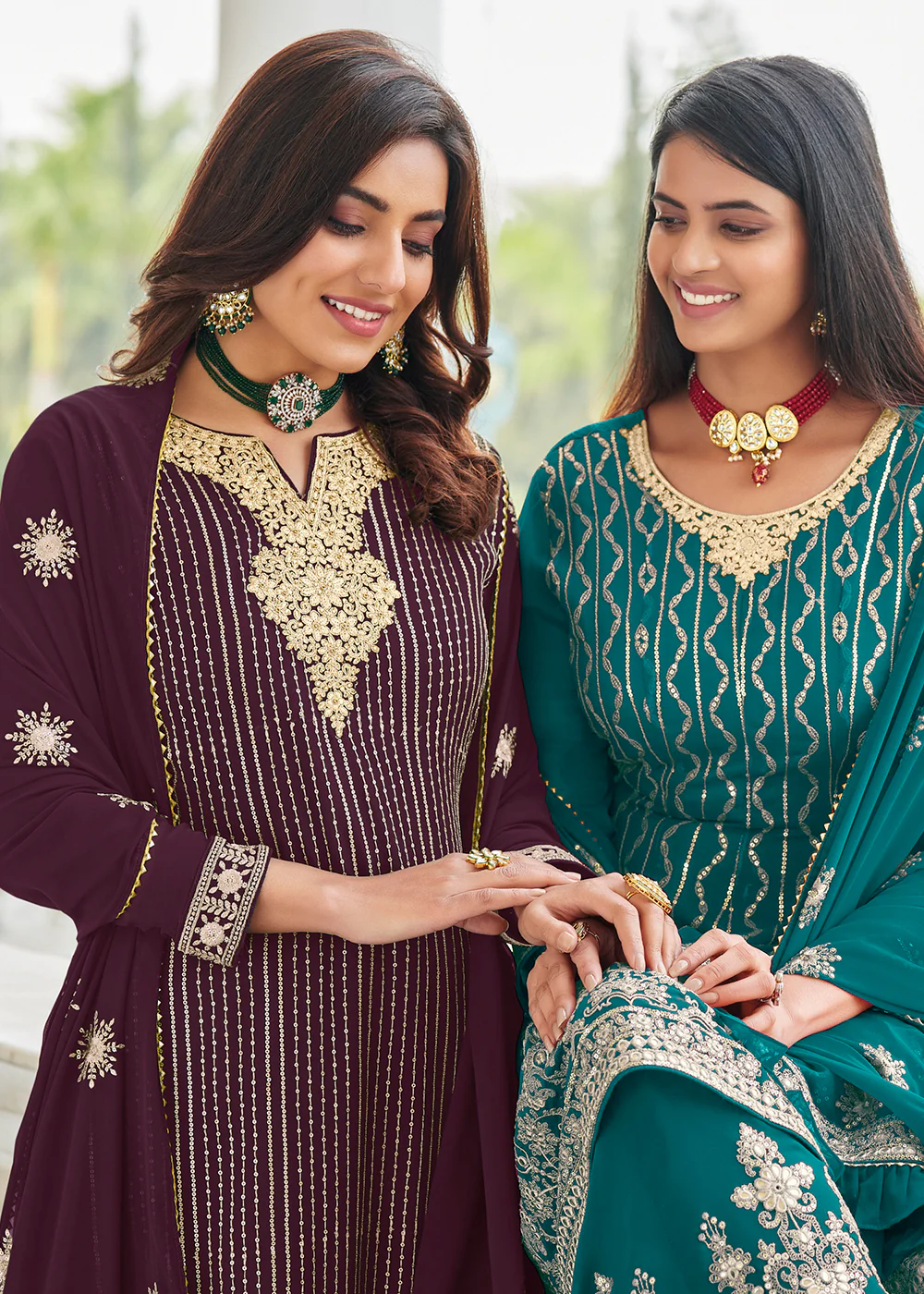 Elegant Plum Purple Resham & Zari Work Palazzo Salwar Suit - Image 2