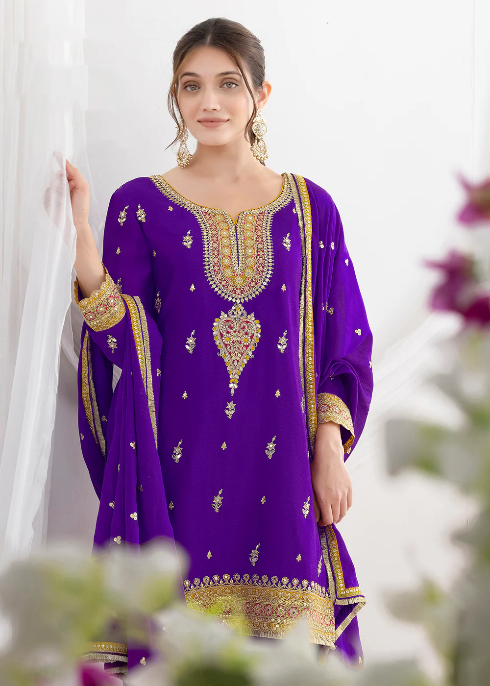 Elegant Purple Kurti Style Farshi Style Salwar Suit - Image 2