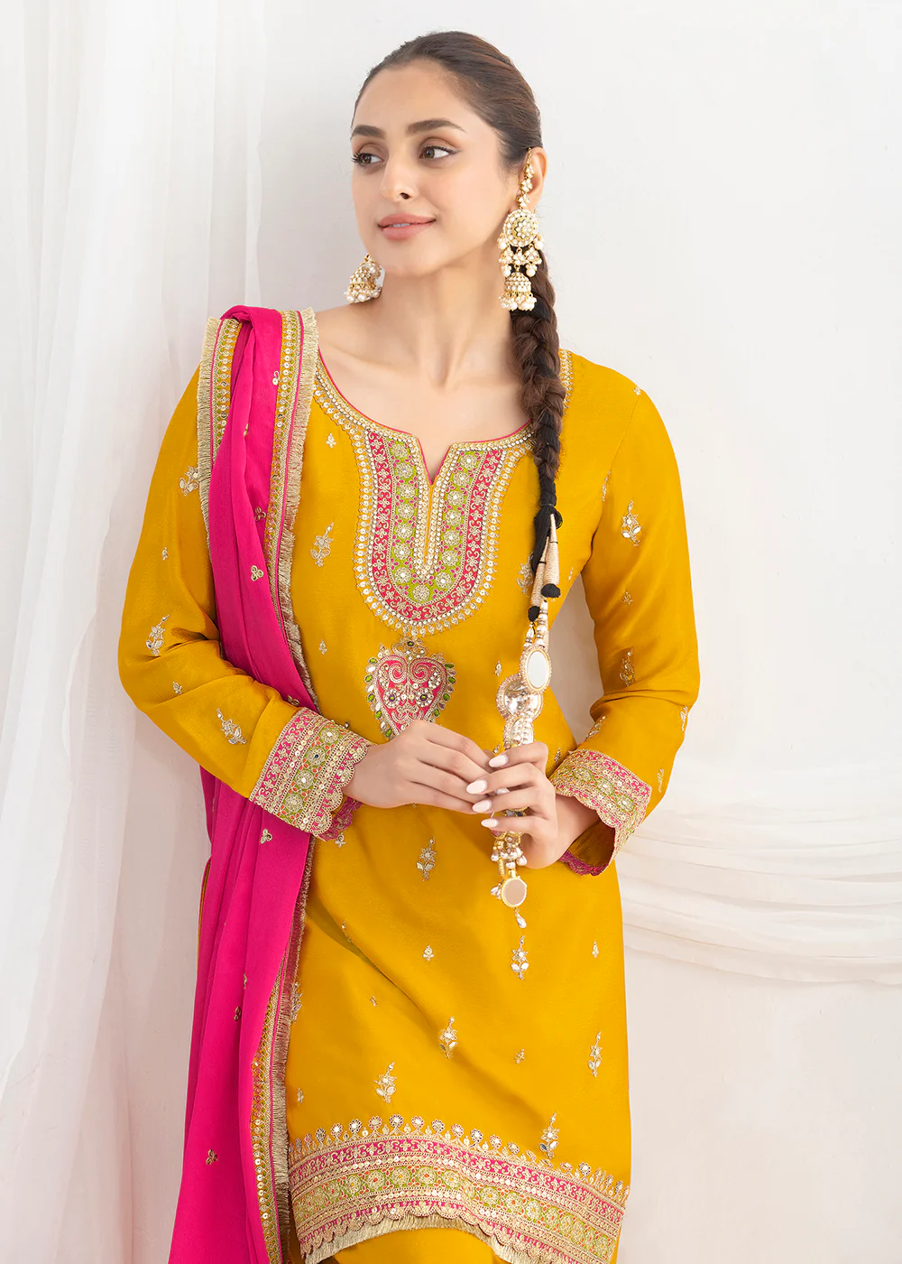 Elegant Yellow Kurti Style Farshi Style Salwar Suit - Image 2