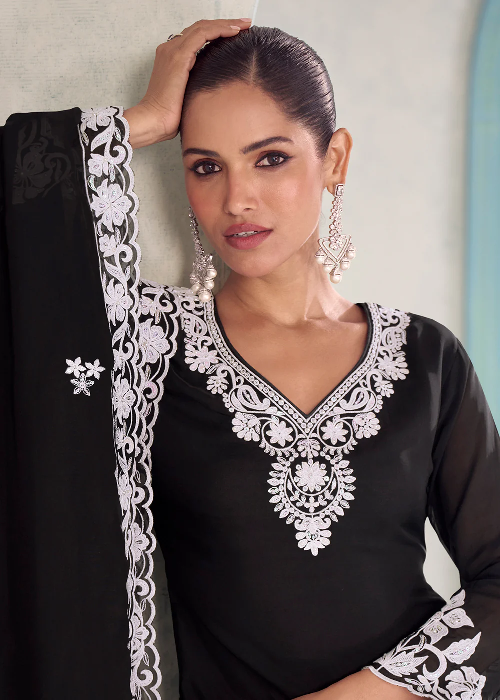 Embroidered Black Eid Style Palazzo Suit - Image 2