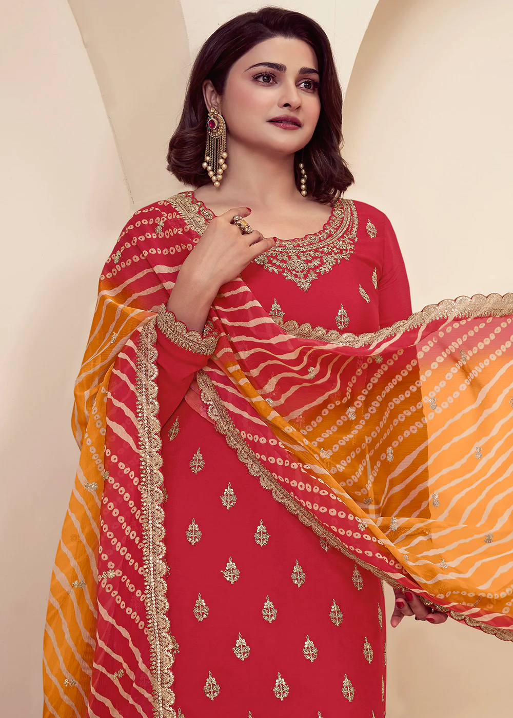 Embroidered Chinnon Red Wedding Festive Sharara Suit - Image 2