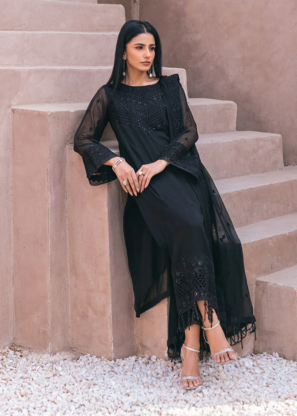 Embroidered Ensembles 3 Pcs by Azure | Charcoal Charm - Image 4