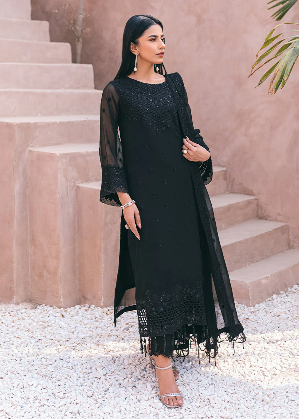 Embroidered Ensembles 3 Pcs by Azure | Charcoal Charm - Image 7
