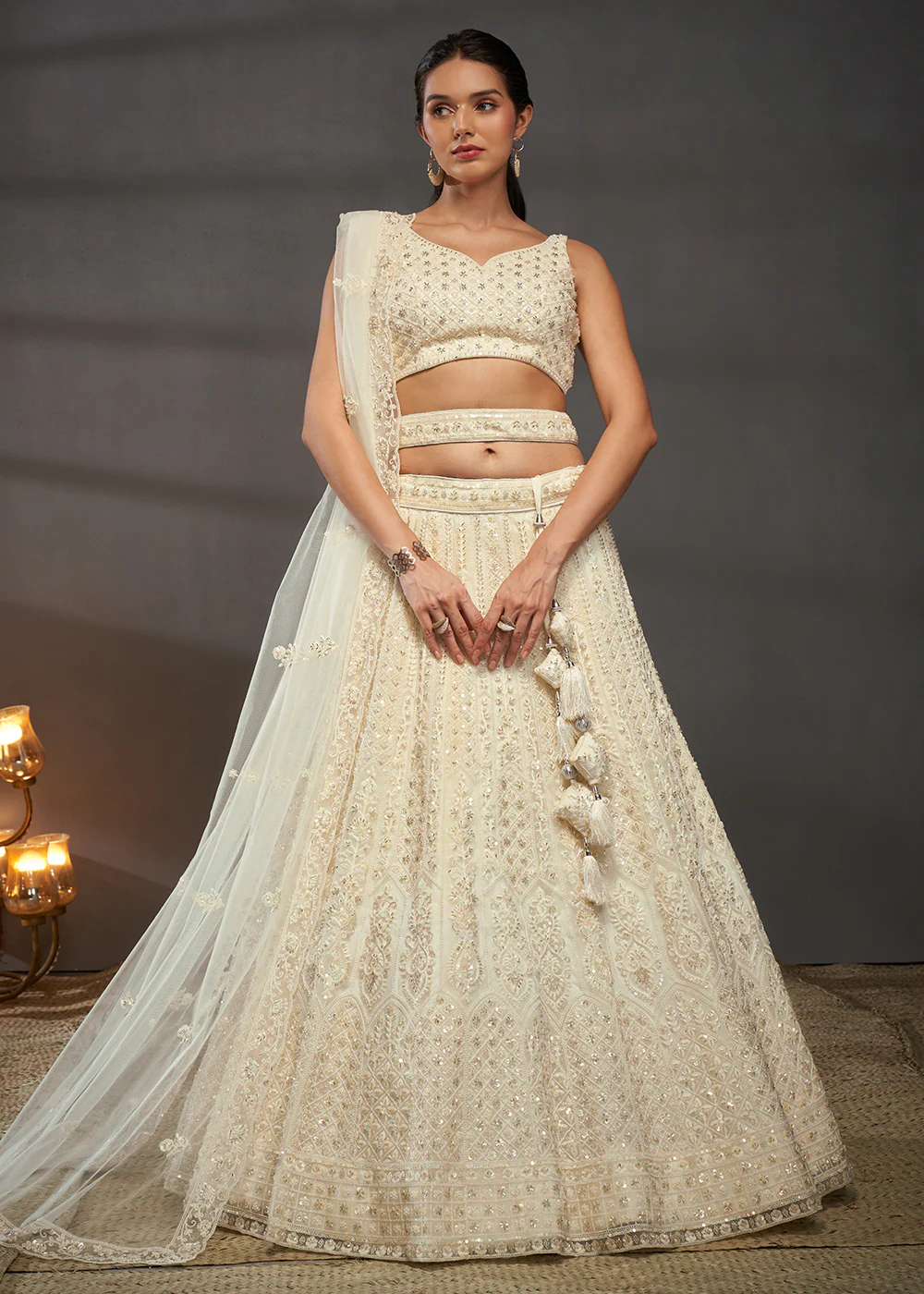 Embroidered Heavy Net Cream Designer Lehenga Choli