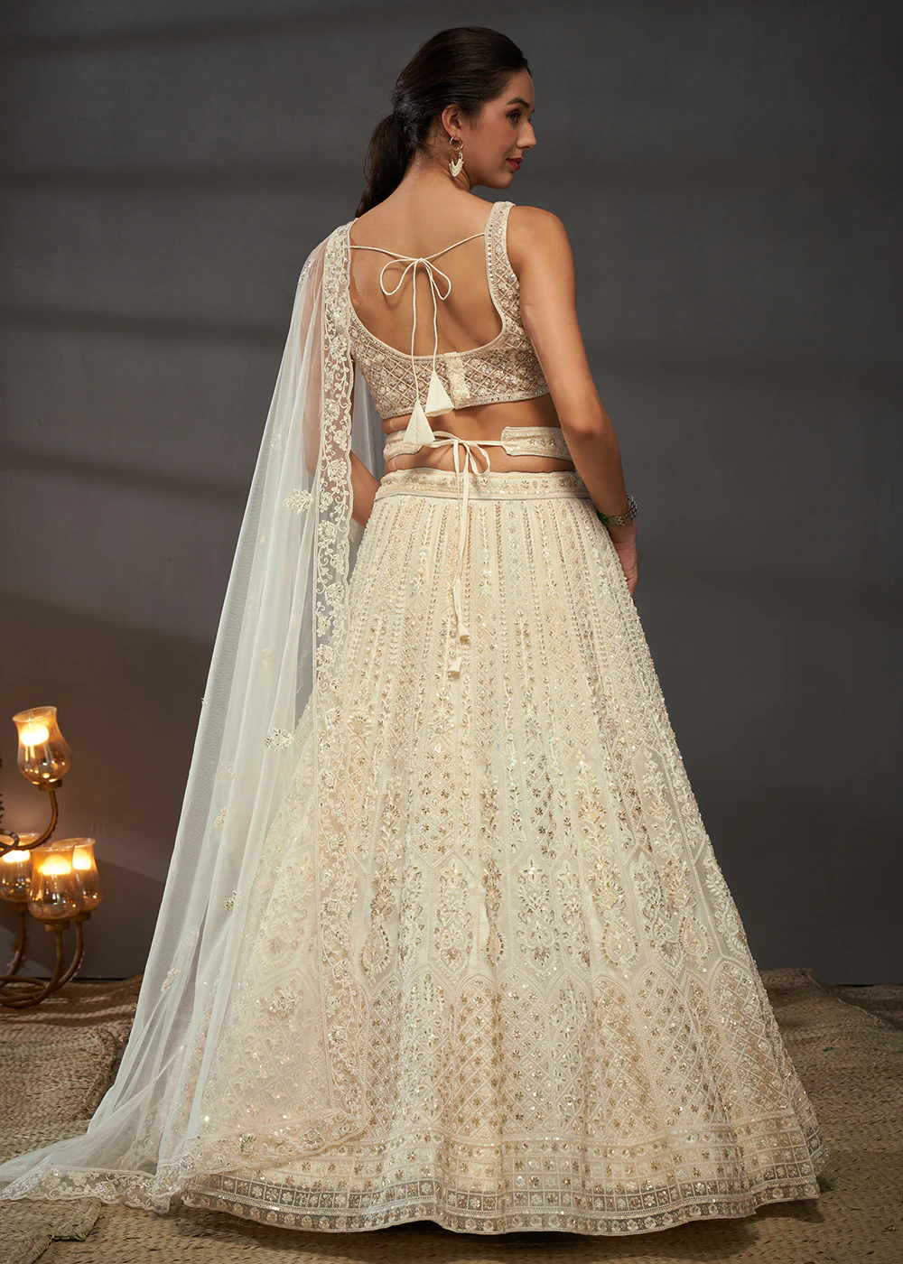 Embroidered Heavy Net Cream Designer Lehenga Choli - Image 3