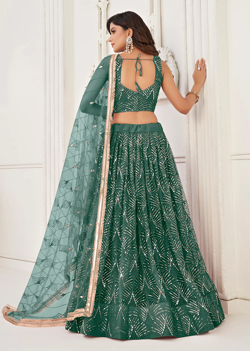 Embroidered Net Green Sangeet & Wedding Wear Lehenga Choli - Image 3