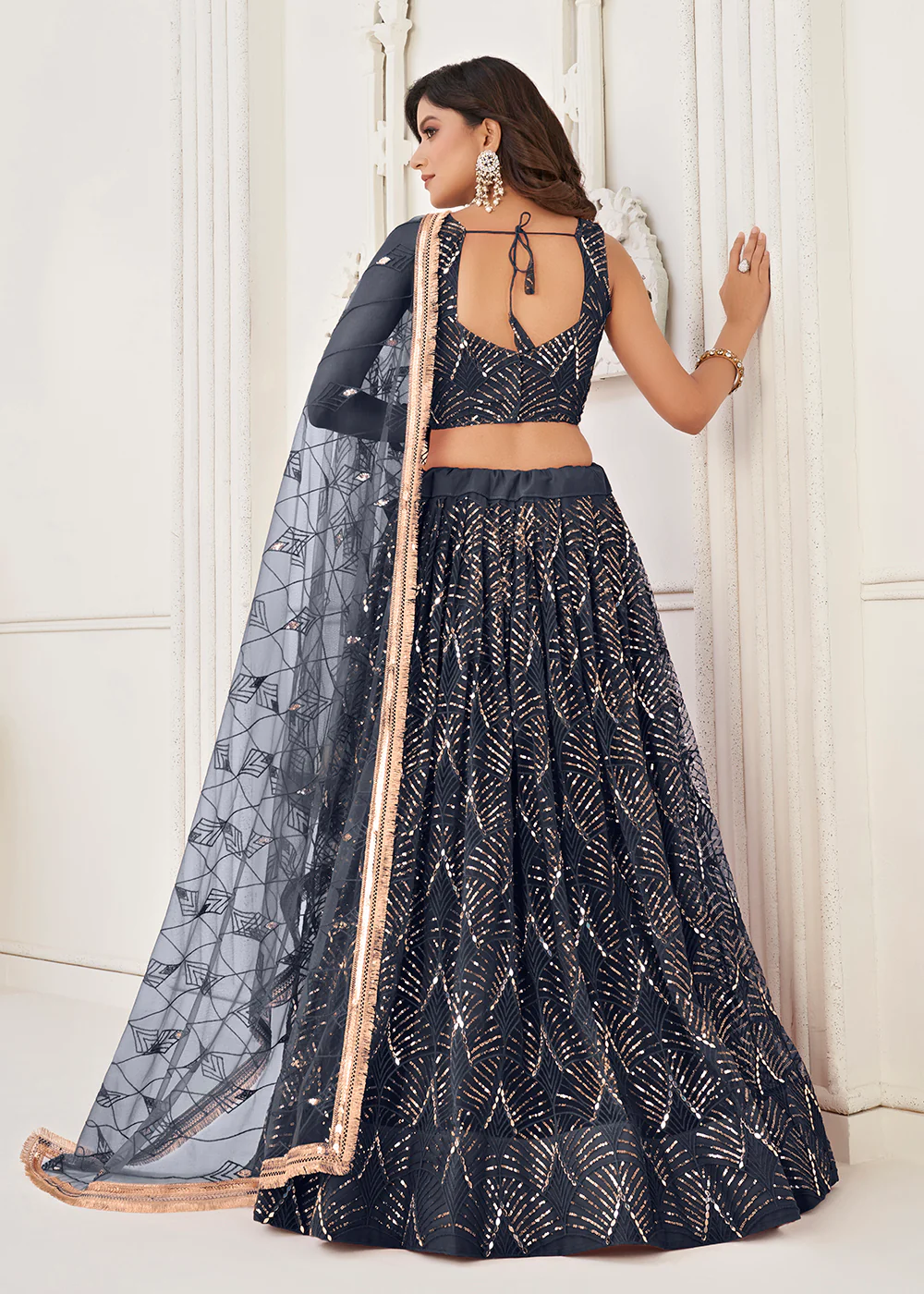 Embroidered Net Midnight Blue Sangeet & Wedding Wear Lehenga Choli - Image 3