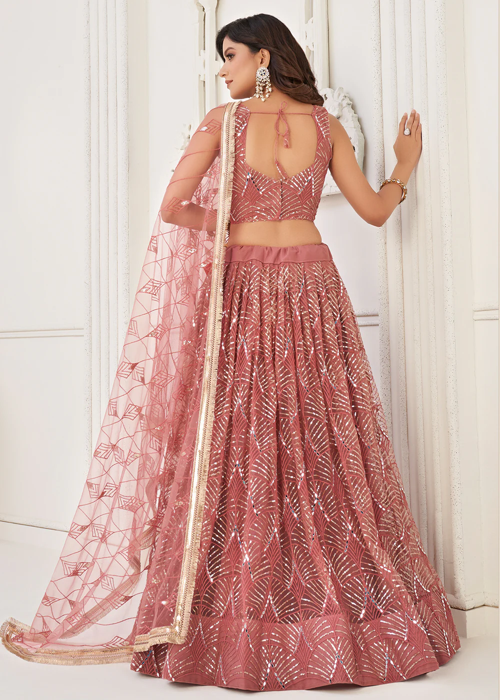 Embroidered Net Pink Sangeet & Wedding Wear Lehenga Choli - Image 3