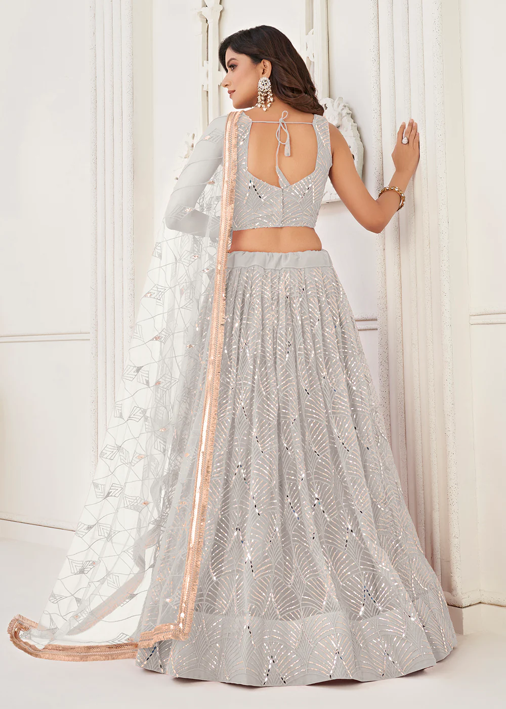 Embroidered Net White Sangeet & Wedding Wear Lehenga Choli - Image 3