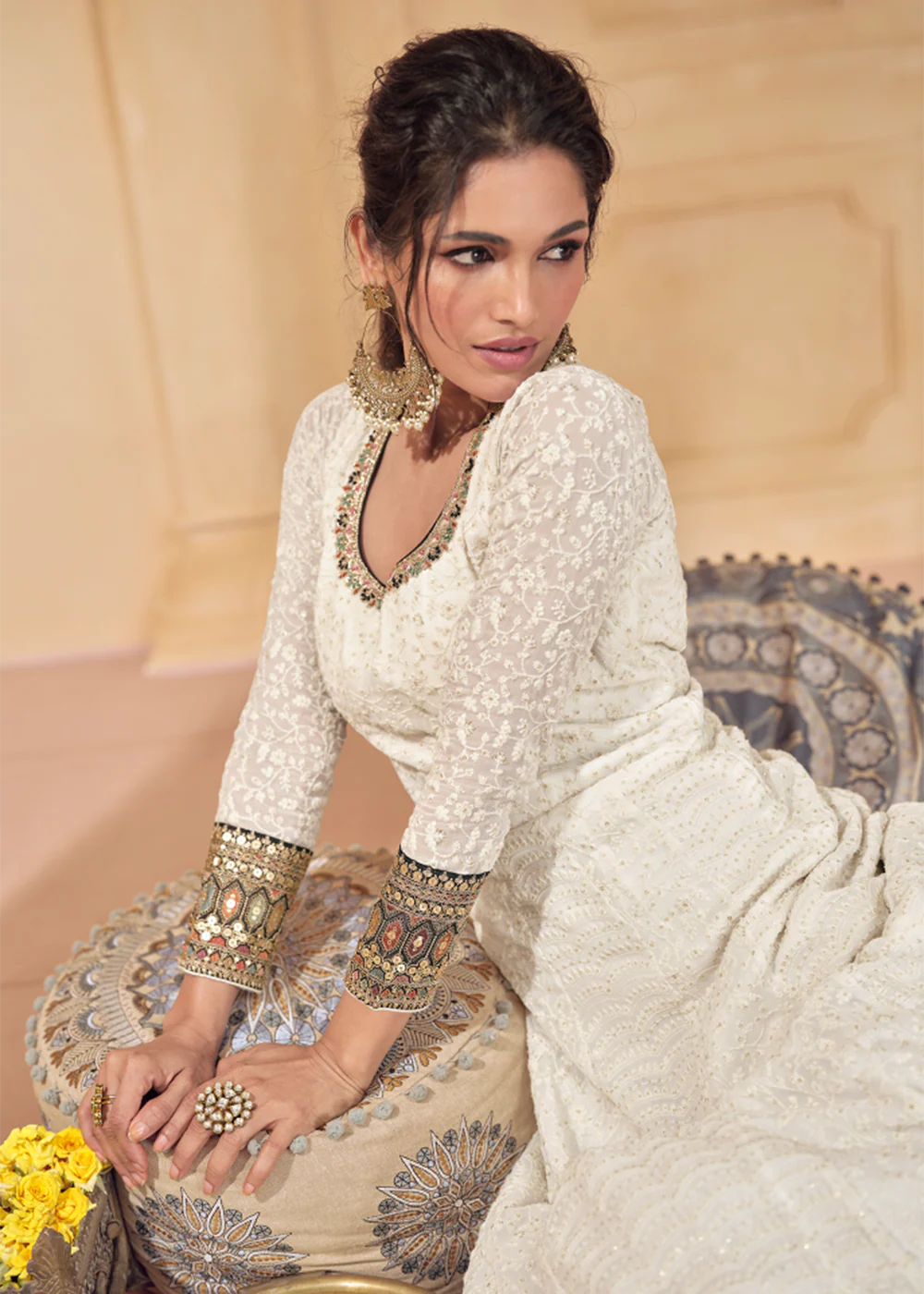 Embroidered Off White Real Georgette Pretty Anarkali Gown - Image 5