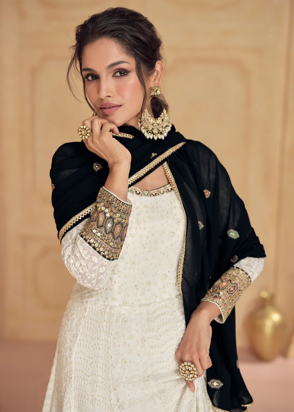 Embroidered Off White Real Georgette Pretty Anarkali Gown - Image 6