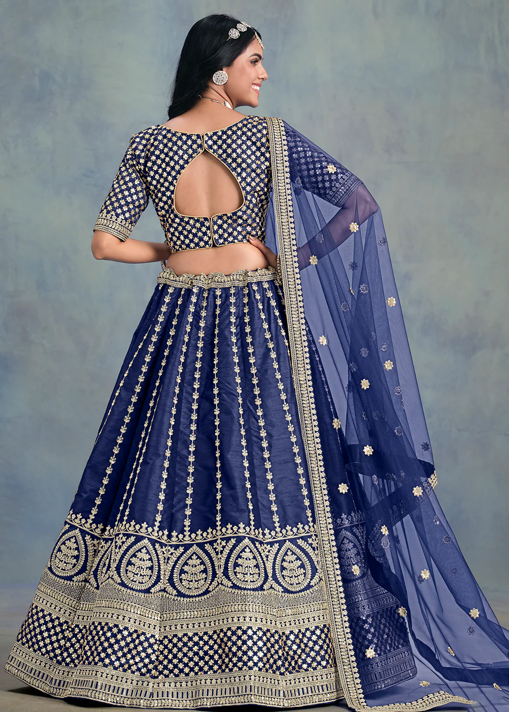 Embroidered & Sequins Navy Blue Wedding Lehenga Choli - Image 3