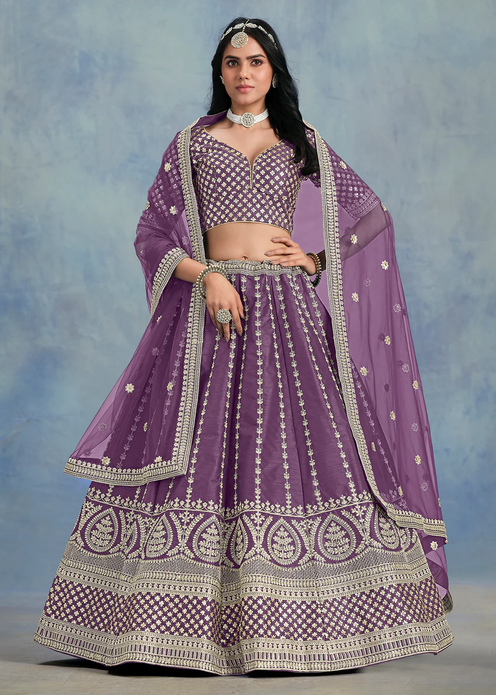 Embroidered & Sequins Purple Wedding Lehenga Choli