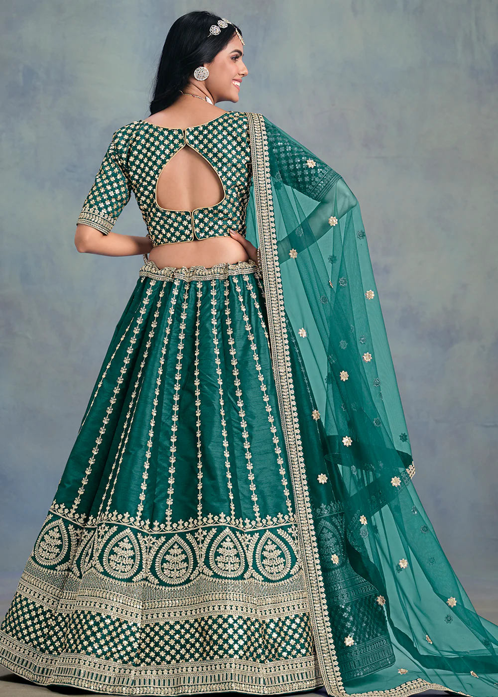Embroidered & Sequins Rama Green Wedding Lehenga Choli - Image 3