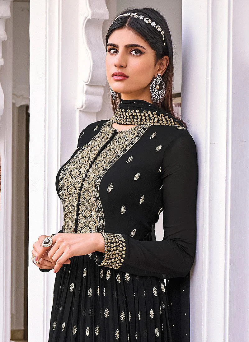 Enchanting Black Pure Georgette Embroidered Sharara Suit - Image 2