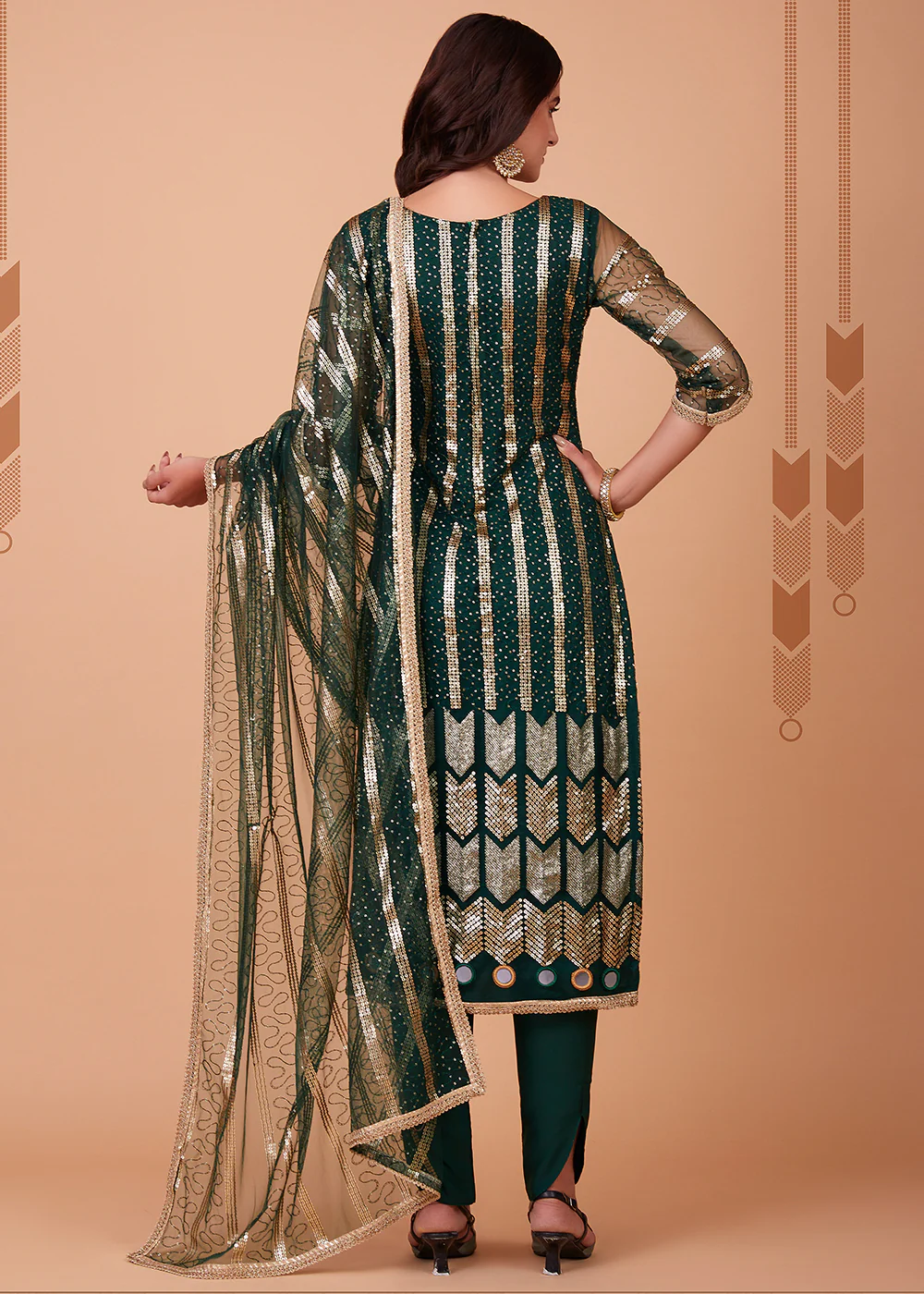 Enchanting Green Tone to Tone Thread Net Salwar Kameez - Image 3