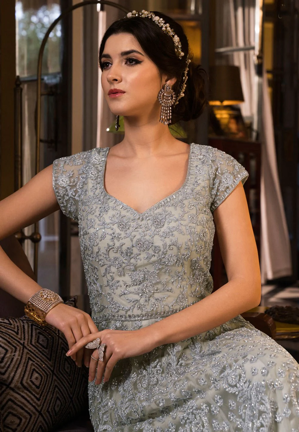 Enchanting Grey Net Embroidered Designer Anarkali Suit - Image 2