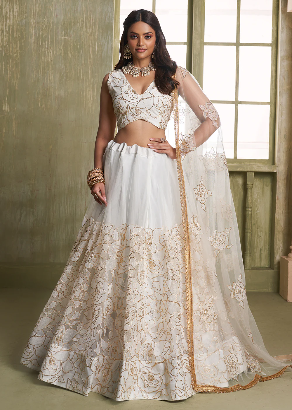 Enchanting Off White Net Wedding Festive Lehenga Choli