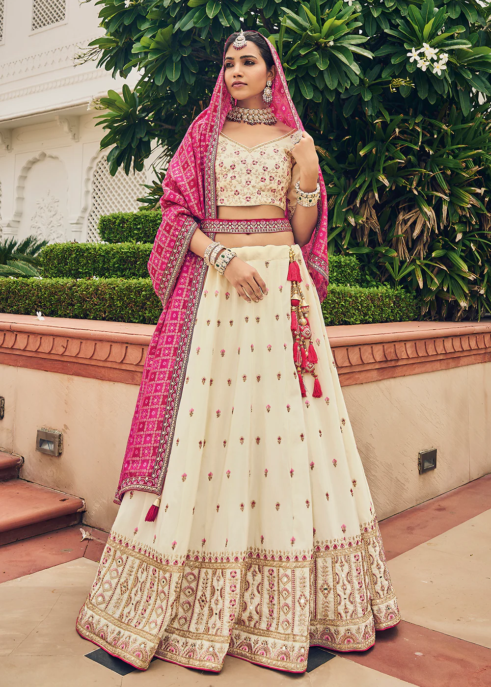 Enchanting Off-White Viscose Silk Traditional Bridal Lehenga Choli