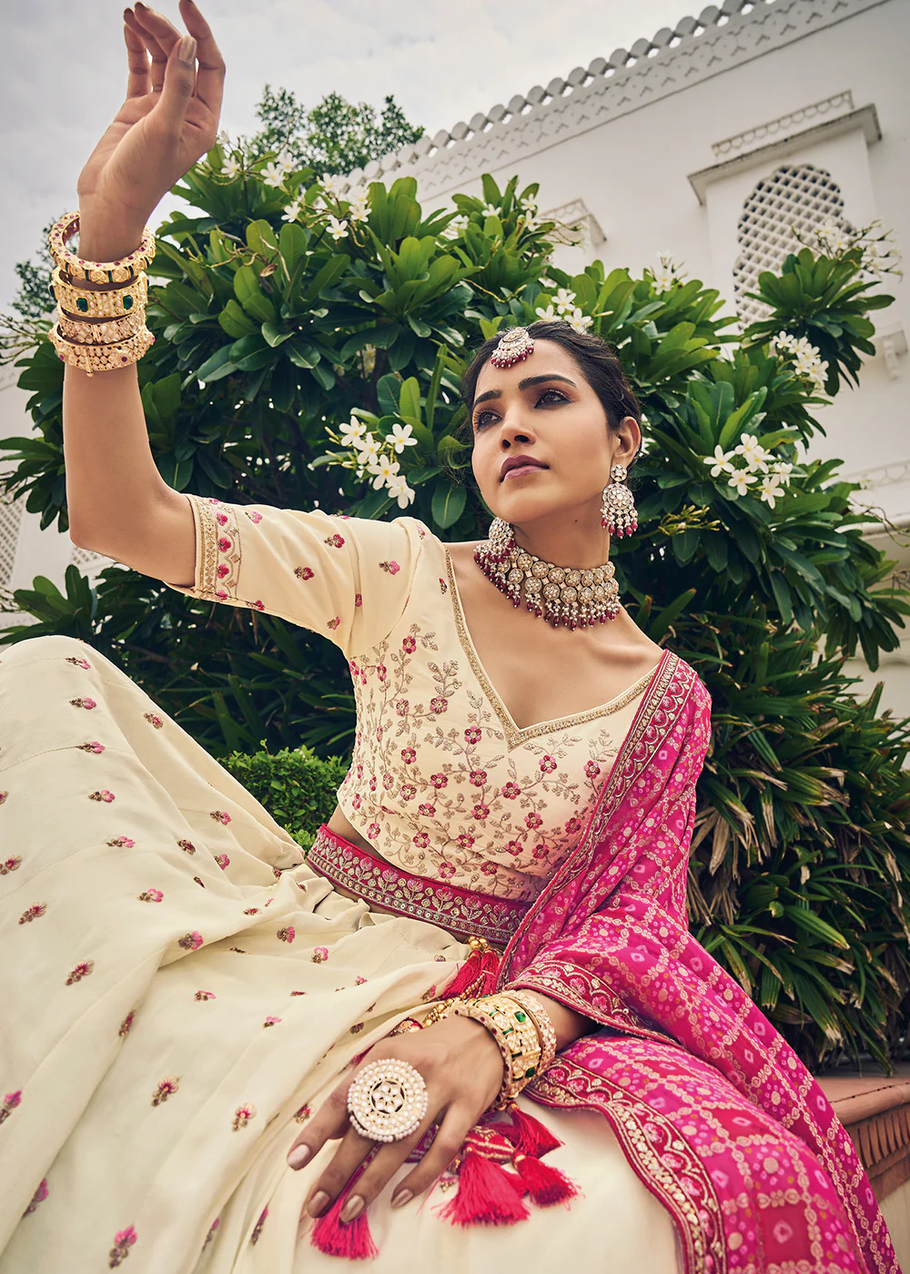 Enchanting Off-White Viscose Silk Traditional Bridal Lehenga Choli - Image 4