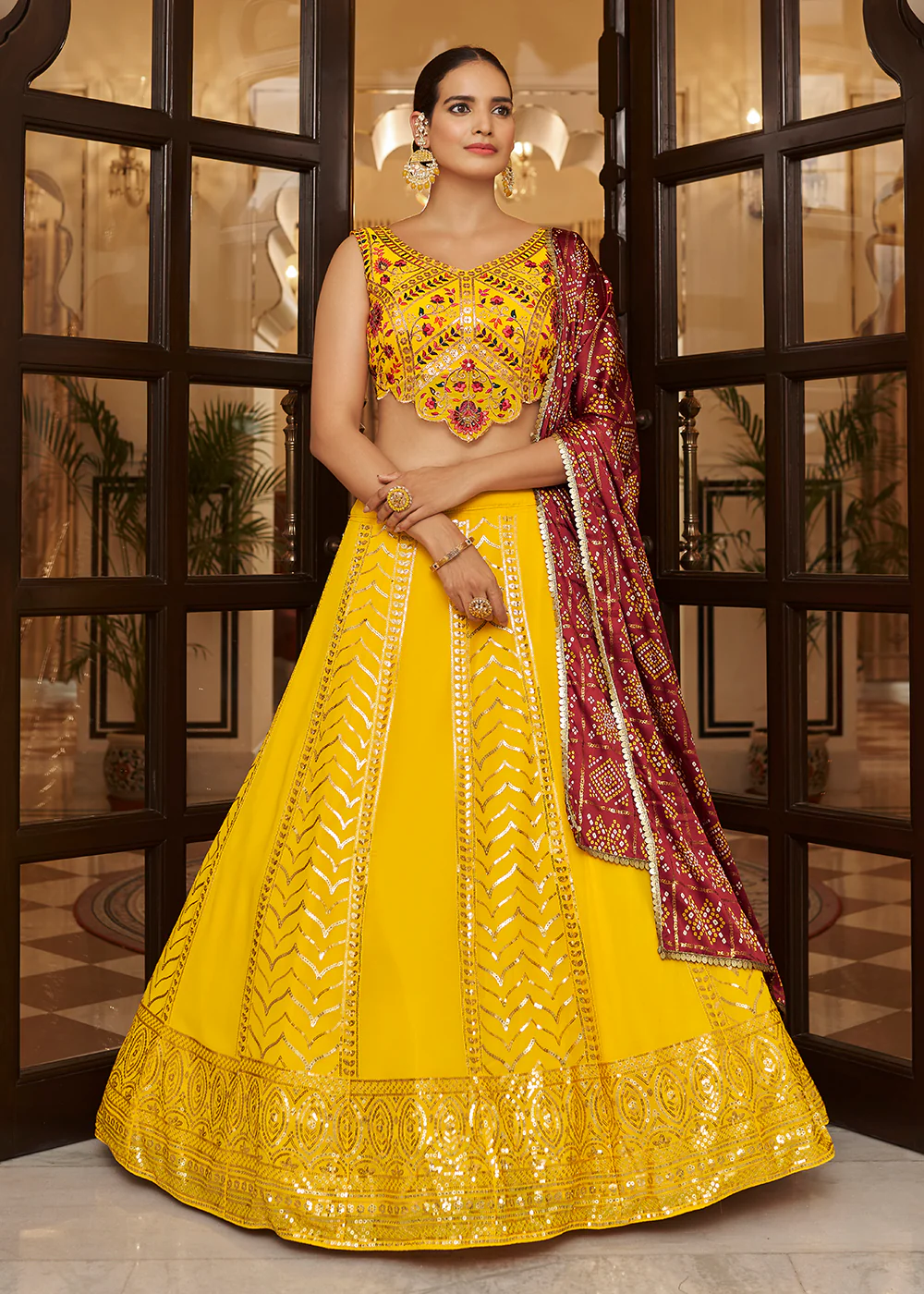 Enchanting Sequins Lovely Yellow Wedding Lehenga Choli