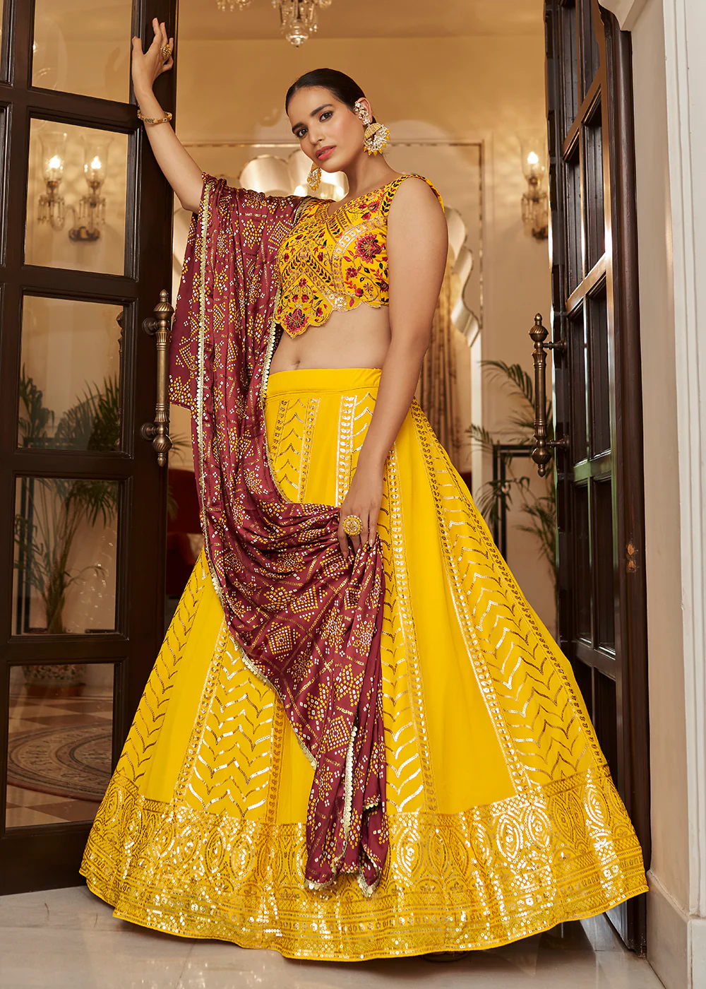 Enchanting Sequins Lovely Yellow Wedding Lehenga Choli - Image 3