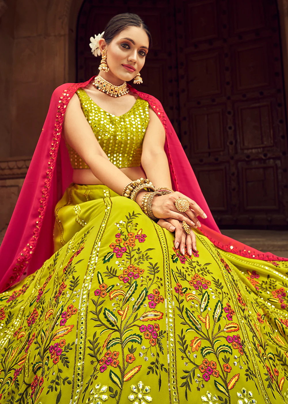 Engaging Green Bridesmaid Georgette Wedding Lehenga Choli - Image 2