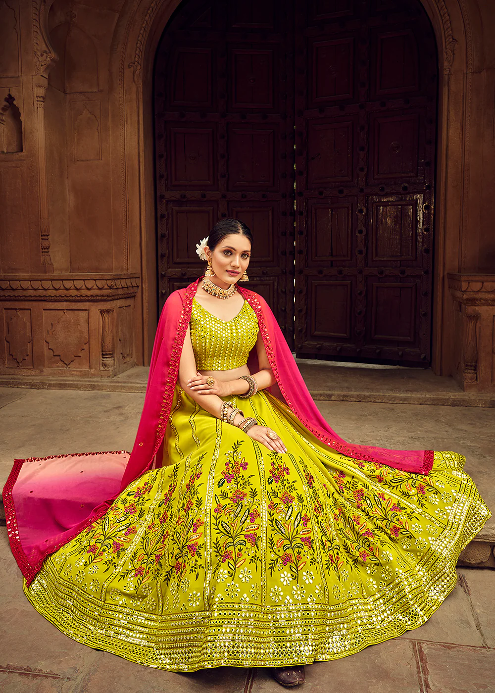 Engaging Green Bridesmaid Georgette Wedding Lehenga Choli - Image 3