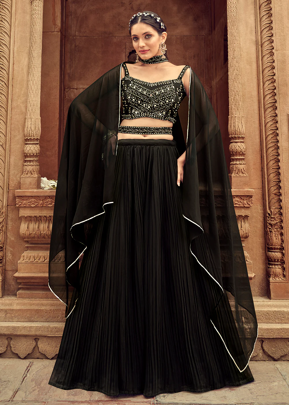 Enticing Black Georgette Function Style Lehenga Choli